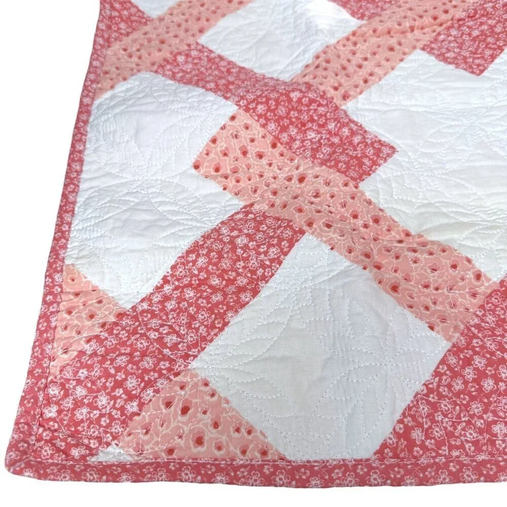 Martha Stewart Quilted Pillowcase One Standard Sham Pink White Print 100% Cotton
